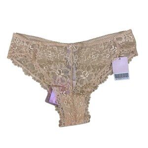 Savage X Fenty Tan Floral Lace Cheeky Panty Medium Romantic‎ Sheer Stretchy